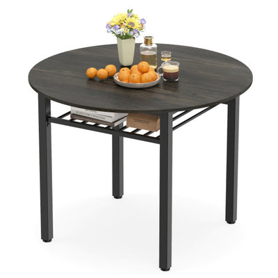 40” Round Kitchen Table with Storage Shelf and Metal Frame for 4 People-Gray