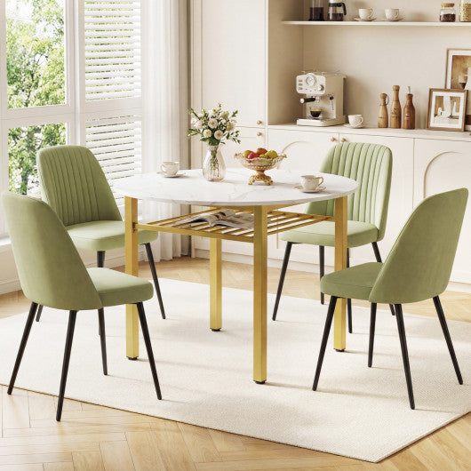 40” Round Kitchen Table with Storage Shelf and Metal Frame for 4 People-White
