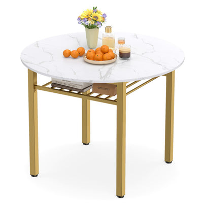 40” Round Kitchen Table with Storage Shelf and Metal Frame for 4 People-White