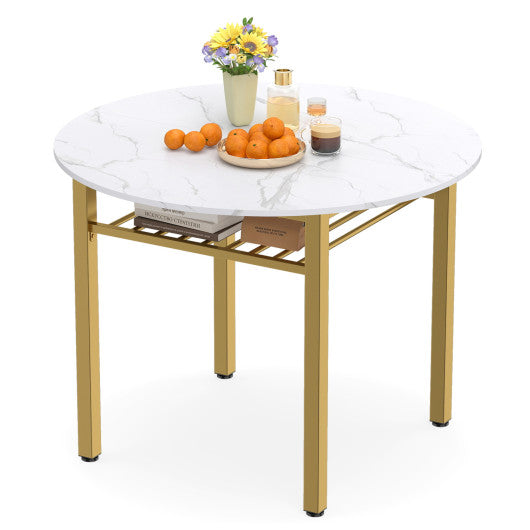 40” Round Kitchen Table with Storage Shelf and Metal Frame for 4 People-White
