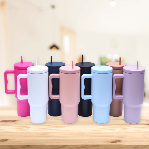 40 oz. Stainless Steel Modern Tumbler with Handle & Straw - Hot Pink