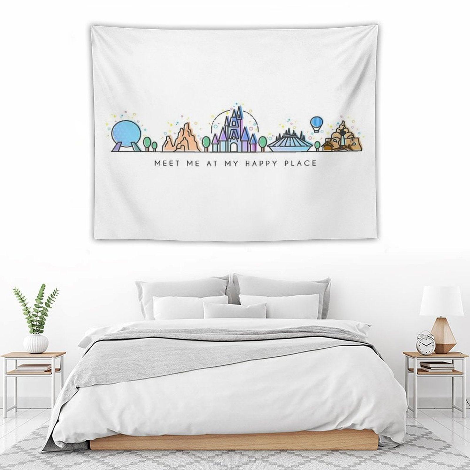 Meet Me at My Happy Place Vector Orlando Theme Park Illustration Design Tapestry