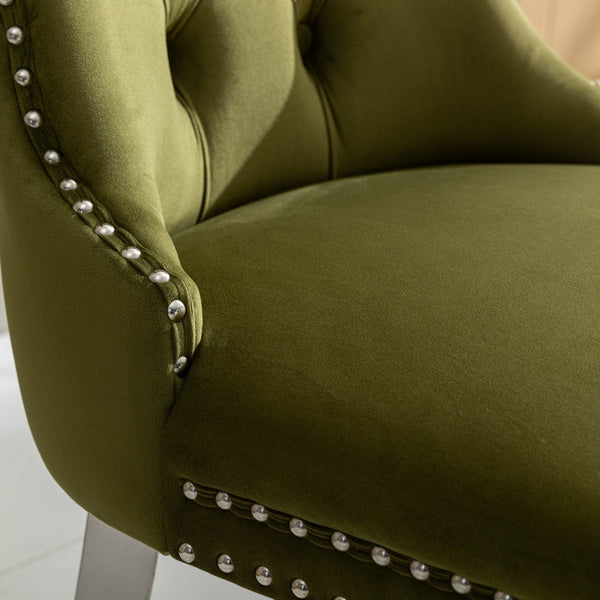 Nikki Collection Modern Tufted Solid Wood Velvet Upholstered Dining Chair with Chrome Legs