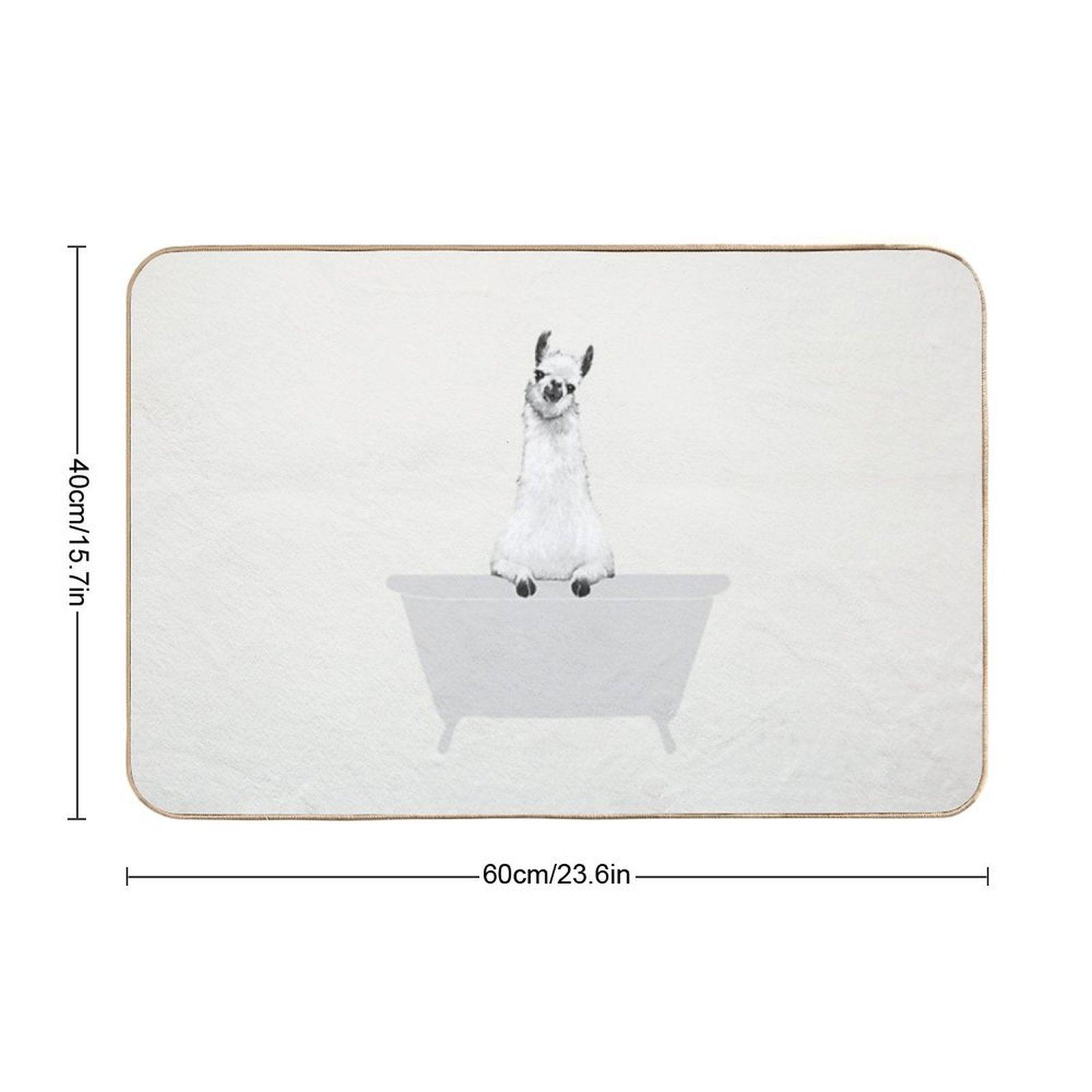 Vintage Llama in Bathtub Bath Mat