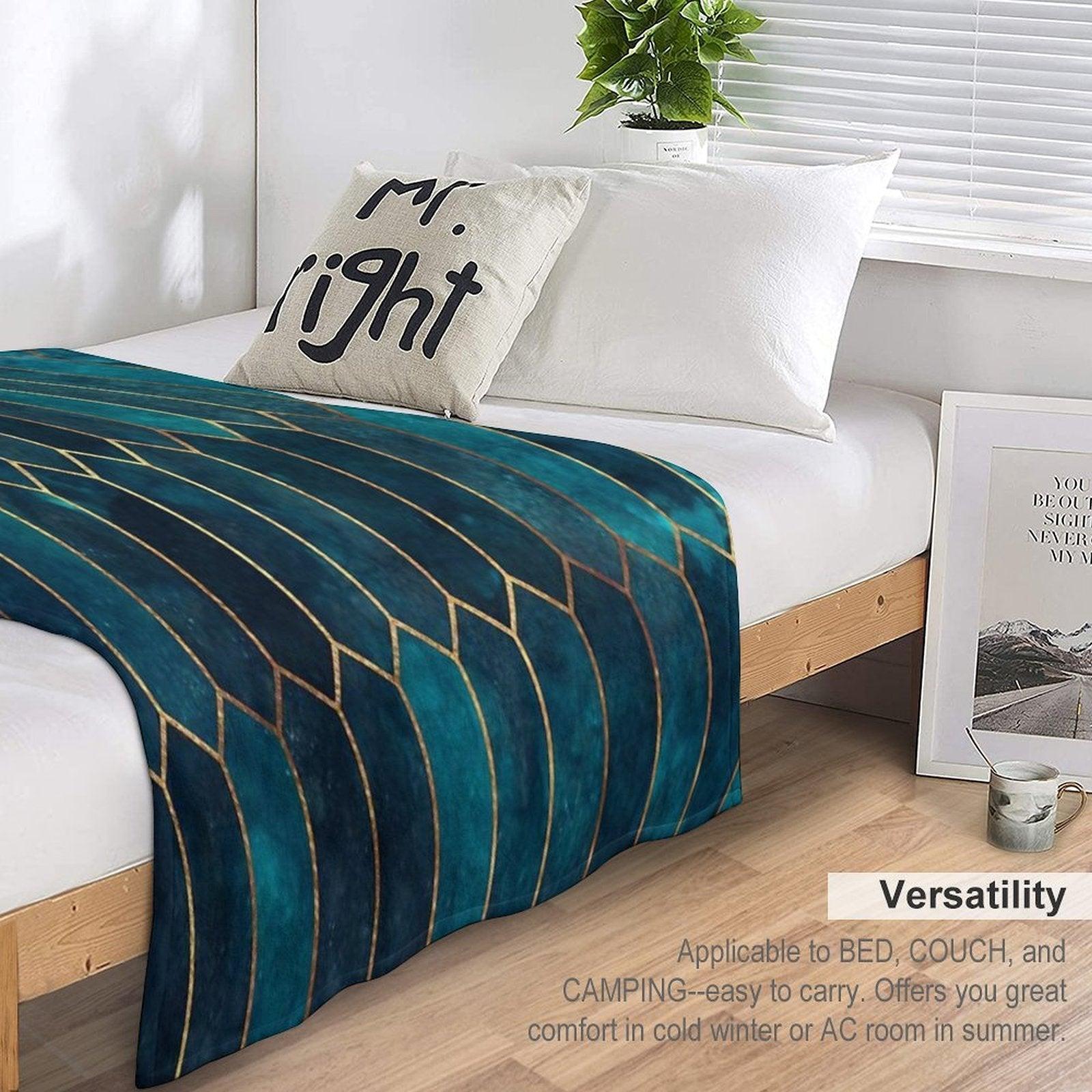 Deep Teal And Blue Gold  Pattern Throw Blanket