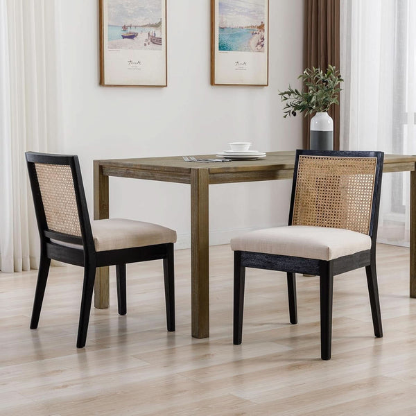 Rattan Dining Chairs Set Of Six Two Tone Black Cream Finish