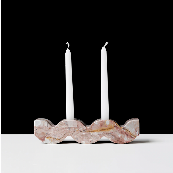 Wavy Gemstone Candelabra - Creamy Soapstone
