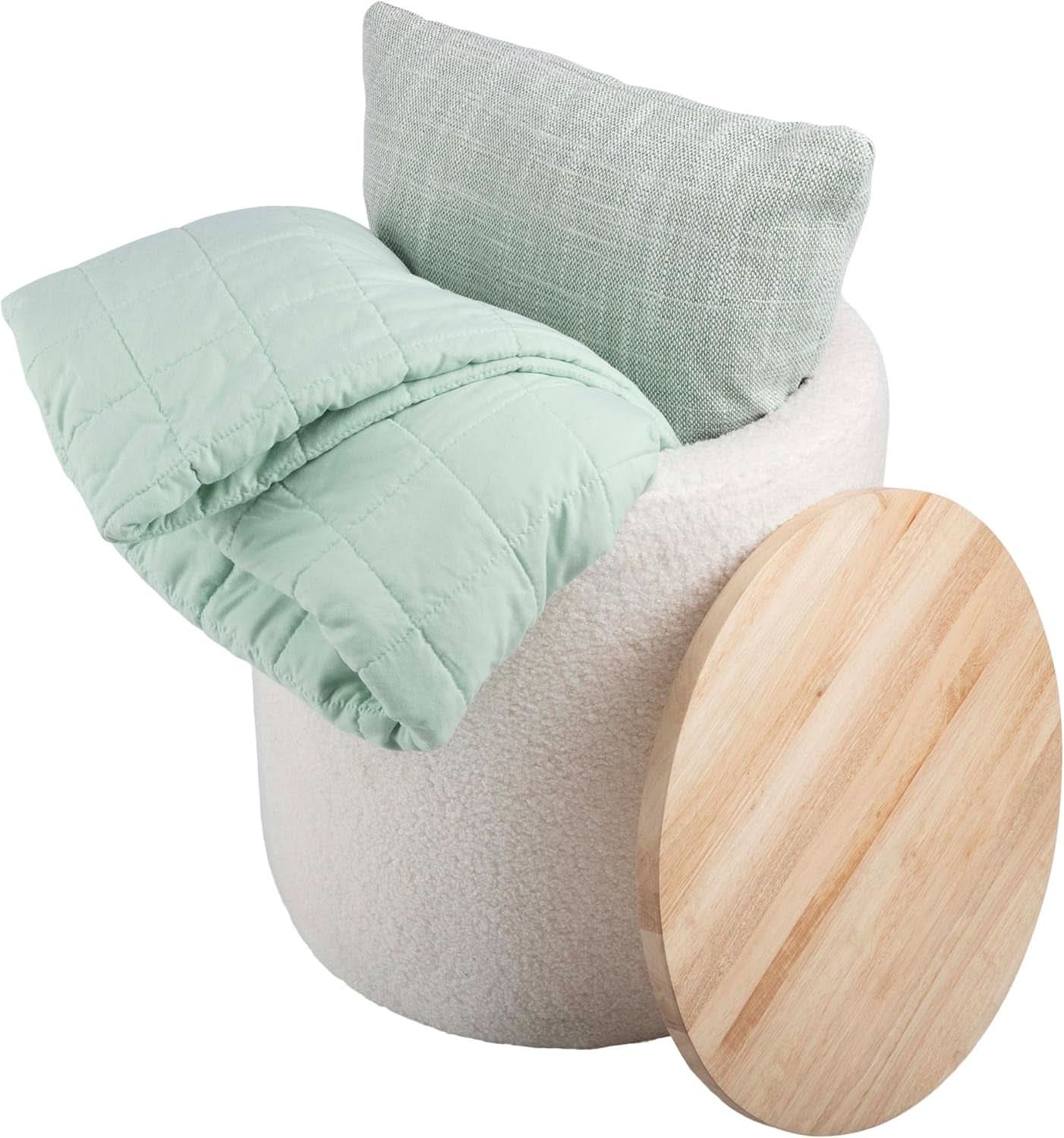 Cream Textured Storage Ottoman Removable Lid Walnut