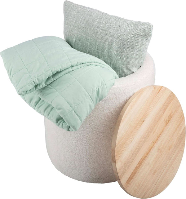 Cream Textured Storage Ottoman Removable Lid Walnut