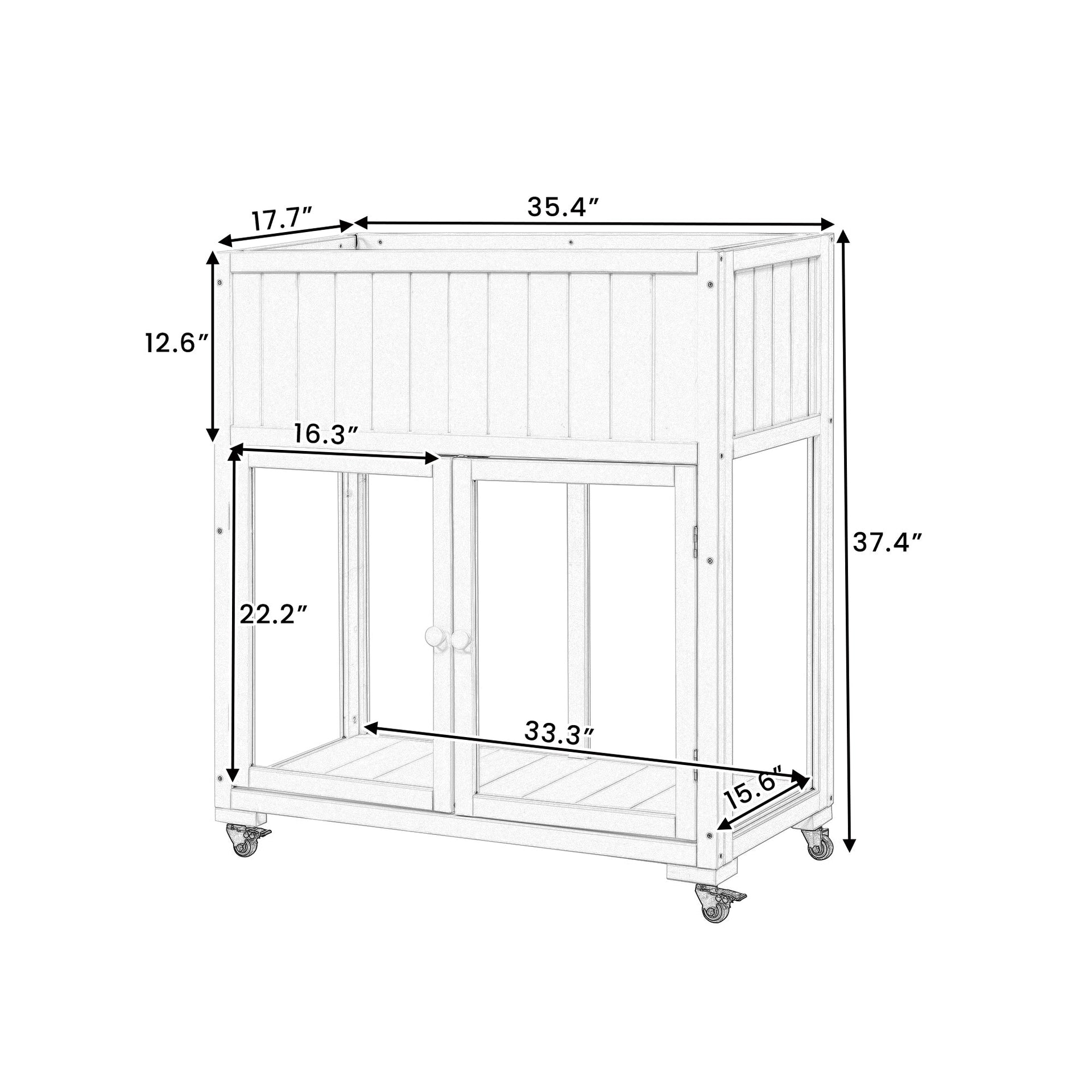 Patio 35.4''x17.7''x37.4'' Mini Wood Cold Frame, Compact 2 Doors Garden Greenhouse with Wheels, Raised Bed with Liner for Indoor Outdoor Use, Black