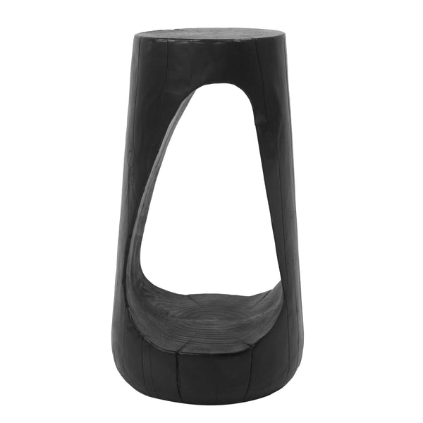 Hollow Design End Table with Wood Like Texture, and Black Color