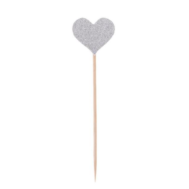 40pcs/set Bling Heart Shape Insert Cards With Toothpick For Wedding Birthday Party Cute Lovely Gifts Cake Decorations Cocktail Picks Handmade Heart Shape Bamboo Toothpicks