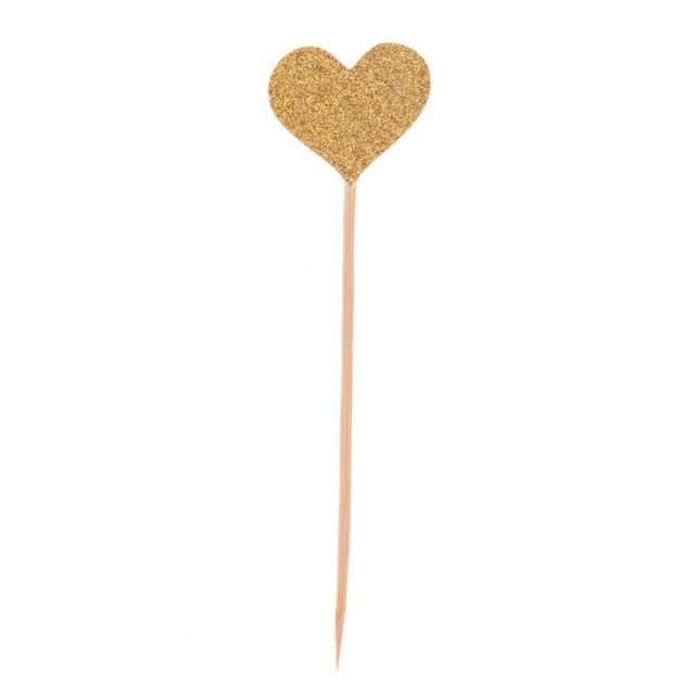 40pcs/set Bling Heart Shape Insert Cards With Toothpick For Wedding Birthday Party Cute Lovely Gifts Cake Decorations Cocktail Picks Handmade Heart Shape Bamboo Toothpicks