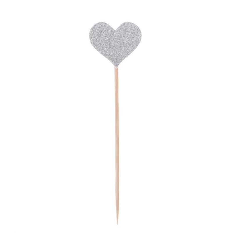40pcs/set Bling Heart Shape Insert Cards With Toothpick For Wedding Birthday Party Cute Lovely Gifts Cake Decorations Cocktail Picks Handmade Heart Shape Bamboo Toothpicks