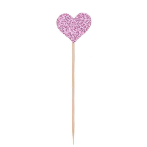 40pcs/set Bling Heart Shape Insert Cards With Toothpick For Wedding Birthday Party Cute Lovely Gifts Cake Decorations Cocktail Picks Handmade Heart Shape Bamboo Toothpicks