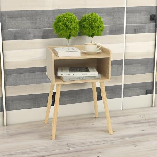 MaxSmeo Nightstand, Mid Century Modern Side Table Bedroom with Storage, Small End Bedside Table with Solid Wood Legs for Living Room, Office Small Spaces (Natural)