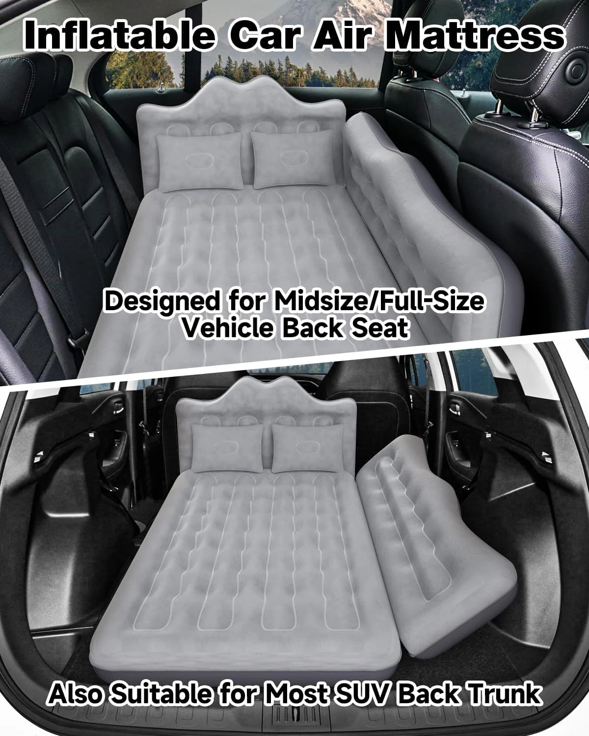 Umbrauto 29.53in/75cm Wide Car Air Mattress – Inflatable SUV, Truck & Van Back Seat Camping Bed with Pump & Pillows, Gray