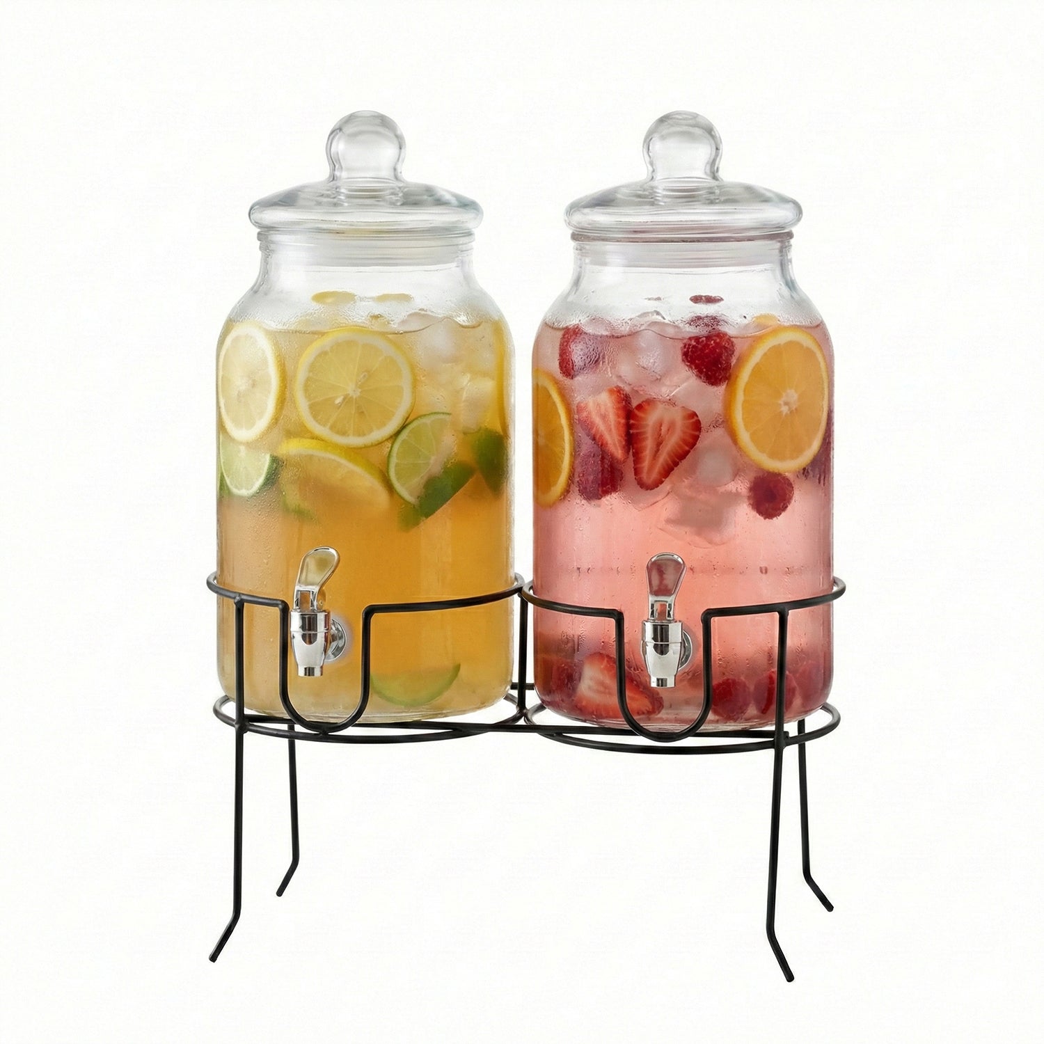 Rustic Home Beverage Dispenser Set of 2 With Black Metal Stand 1 Gal