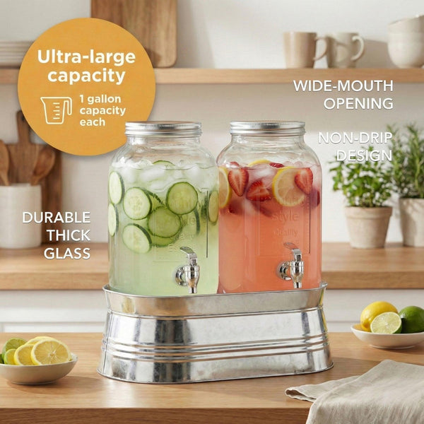 Classic Farmhouse 2-Piece Set Beverage Dispensers 1 Gal Each
