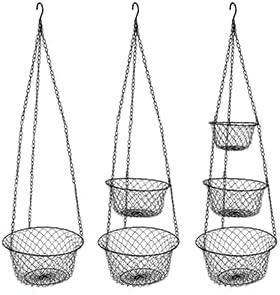 malmo 3-Tier Wire Fruit Hanging Basket, Vegetable Kitchen Storage Basket, Iron Wire Black (Basket2024)