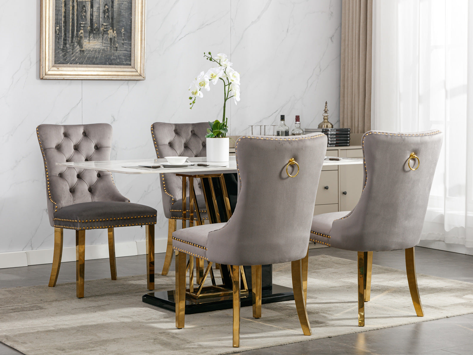 Nikki Collection Modern Tufted Solid Wood Velvet Upholstered Dining Chair with Gold Legs