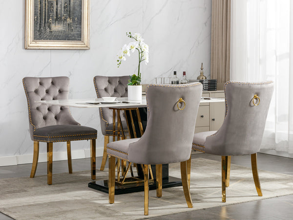 Nikki Collection Modern Tufted Solid Wood Velvet Upholstered Dining Chair with Gold Legs