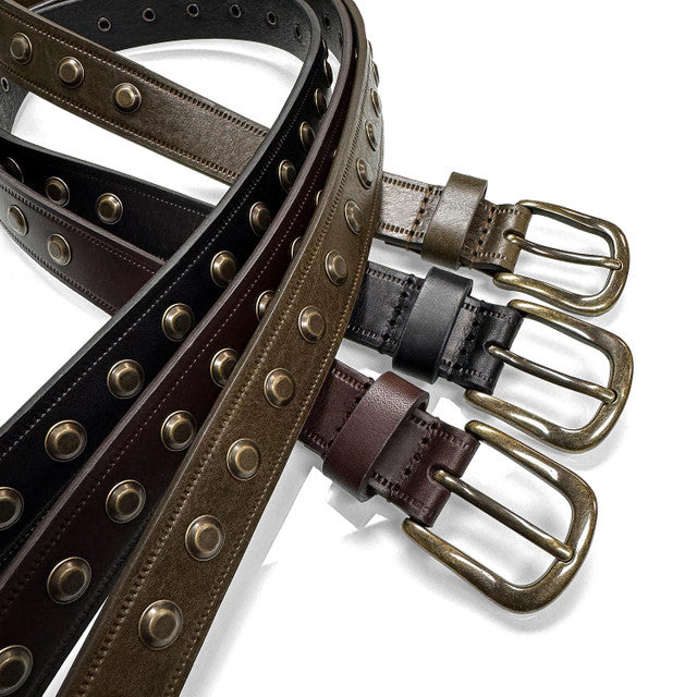 Women 100% Genuine Leather Studded Punk Jean Belts
