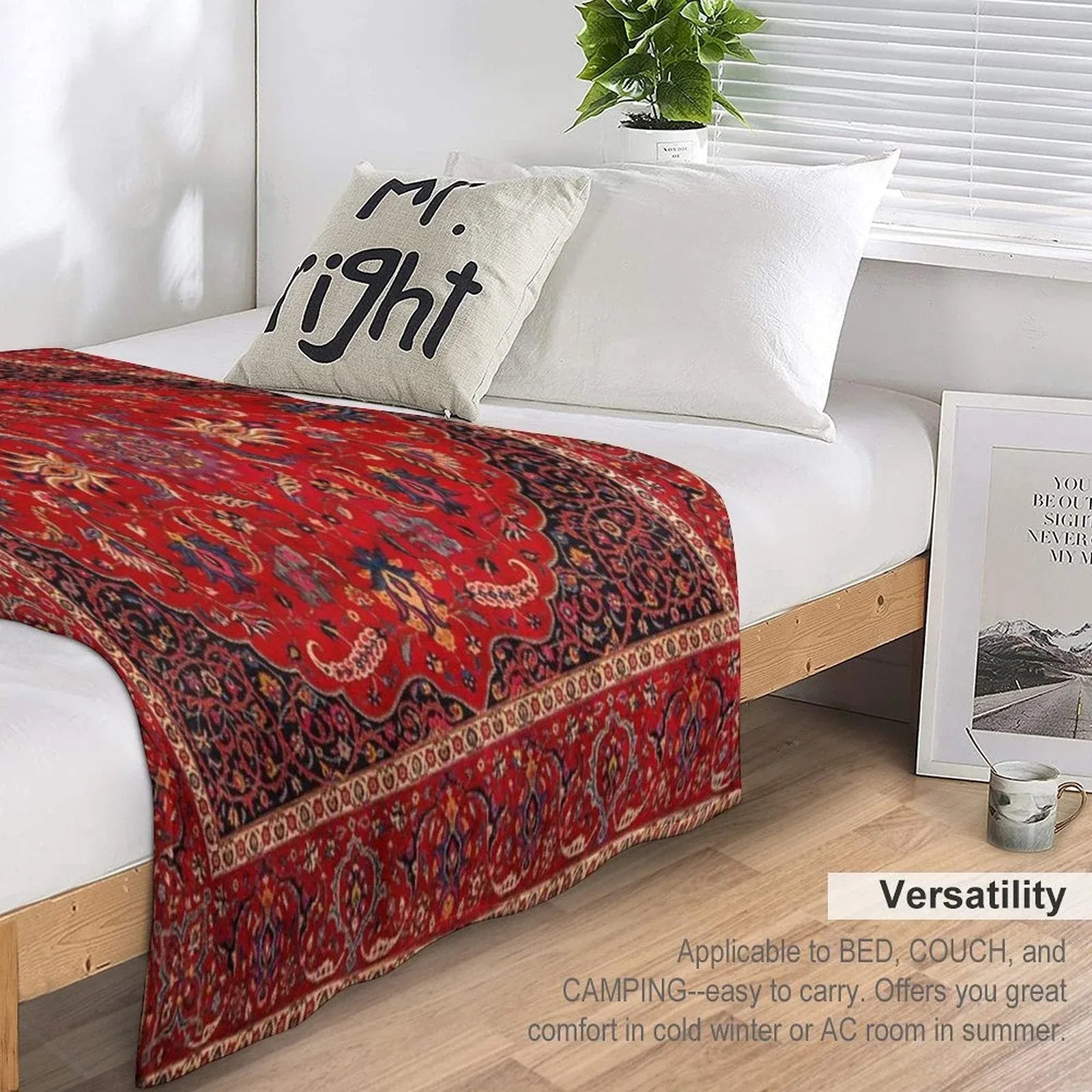 Red Persian Rug Throw Blanket