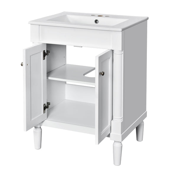 Modern Bathroom Vanity with Top Sink and 2-Tier Large Storage Shelves Cabinet