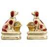 Pair of Porcelain Dogs with Baskets Figurines - 6''H