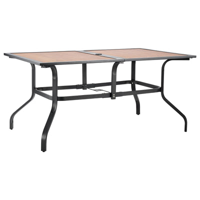 Outdoor Patio Dining Table, 59 Inch Long Rectangular Wood-Like Steel Slat Backyard Bistro Tables For 4-6,  With 1.5 In Umbrella Hole, All-Weather Large Furniture For Lawn Garden Porch, Brown