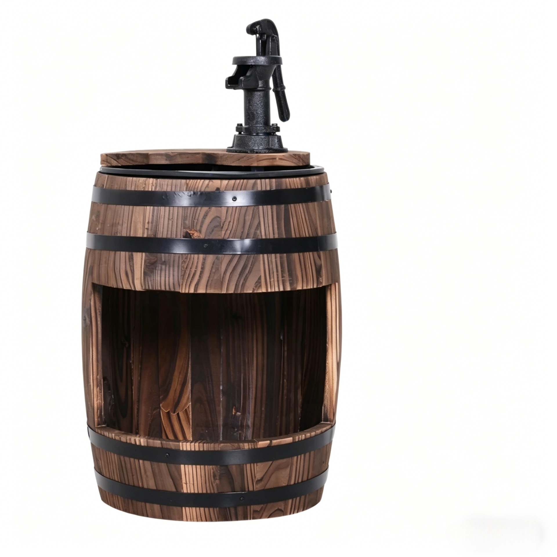 Wood and Iron Barrel Pump Fountain Planter 23 Inch