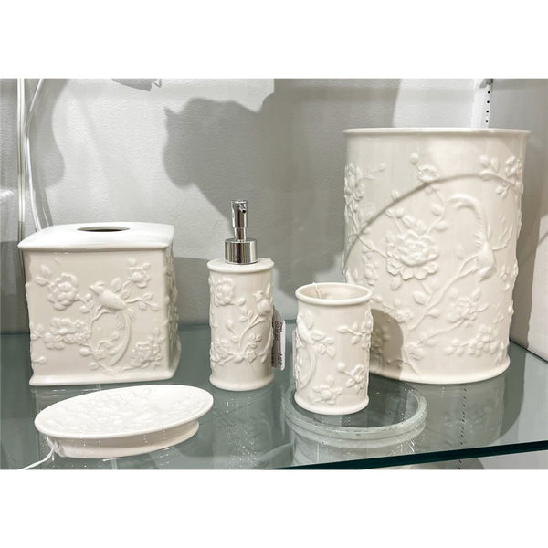 Staffordshire Tang Embossed Bird Tissue Box - White