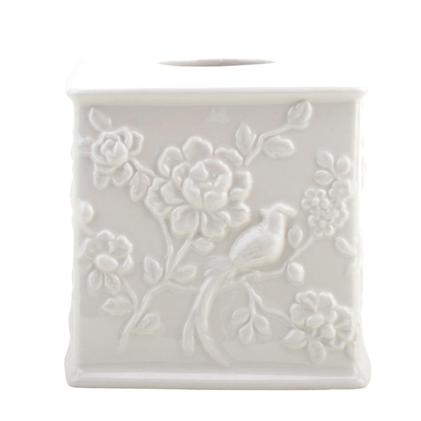 Staffordshire Tang Embossed Bird Tissue Box - White