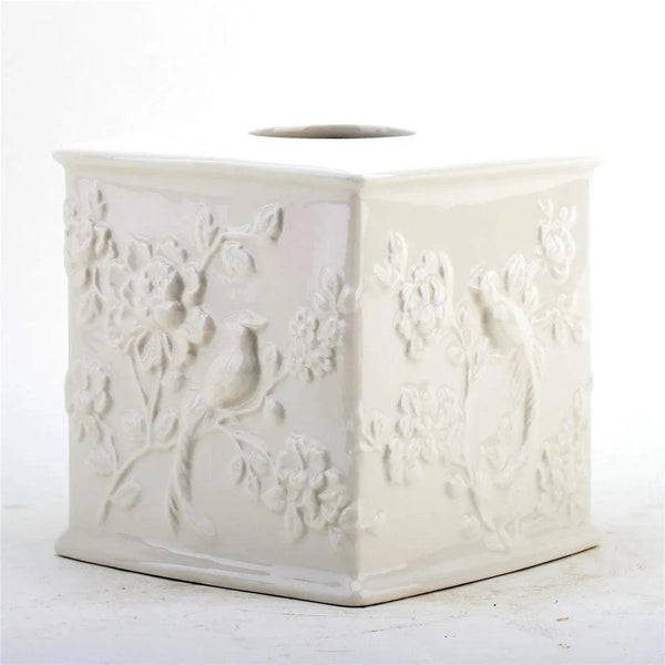 Staffordshire Tang Embossed Bird Tissue Box - White - Gifts for You 'n Me