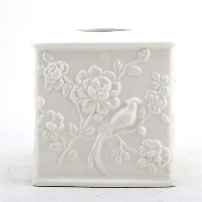 Staffordshire Tang Embossed Bird Tissue Box - White
