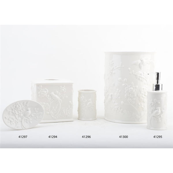 Staffordshire Tang Embossed Bird Tissue Box - White