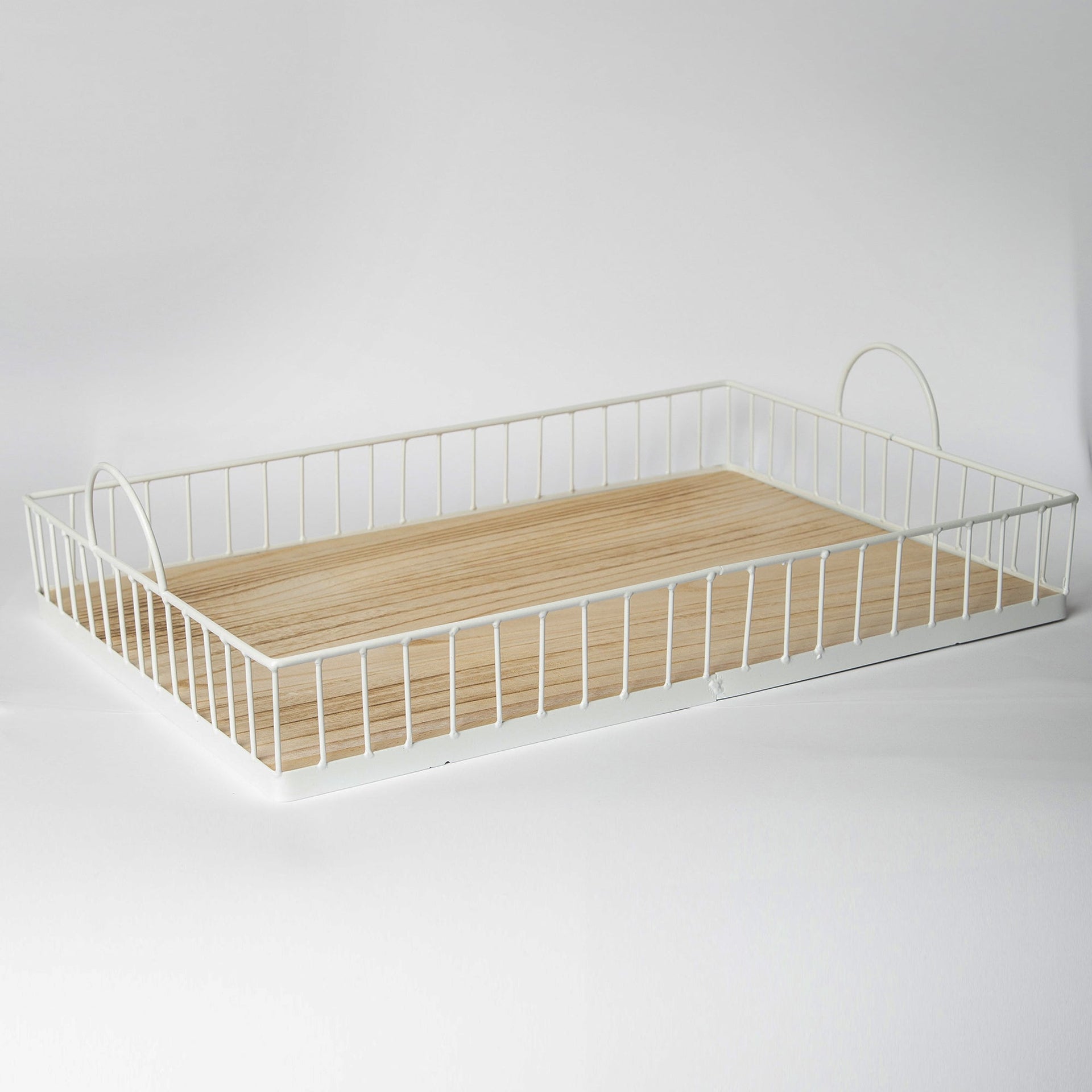 412 - Rectangular Metal & Wood Tray