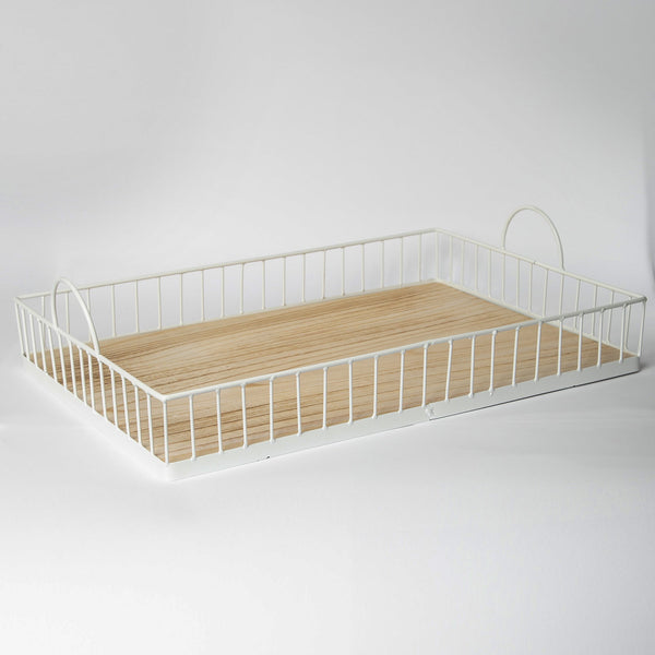 412 - Rectangular Metal & Wood Tray