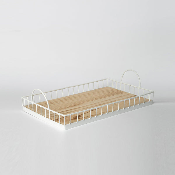 412 - Rectangular Metal & Wood Tray