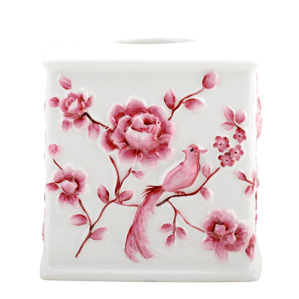 Staffordshire - Tang  Embossed Bird Tissue Box - Pink and White Crackle - Gifts for You 'n Me