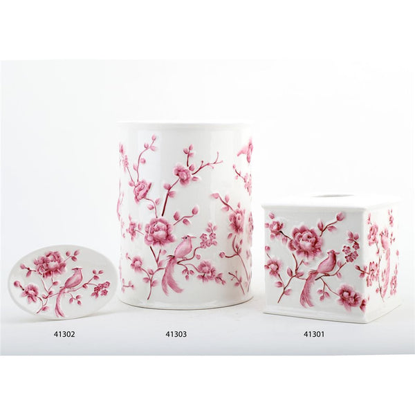 Staffordshire - Tang  Embossed Bird Tissue Box - Pink and White Crackle - Gifts for You 'n Me