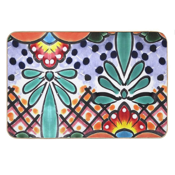 Colorful Talavera, Orange Accent, Mexican Tile Design Bath Mat BionZax