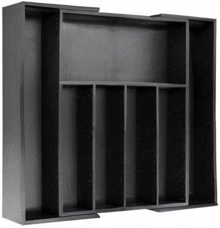 VaeFae Premium Bamboo Drawer Organizer, Expandable Silverware Drawer Organizer, Cutlery Tray with Dividers for Kitchen Utensils (Black, Large)