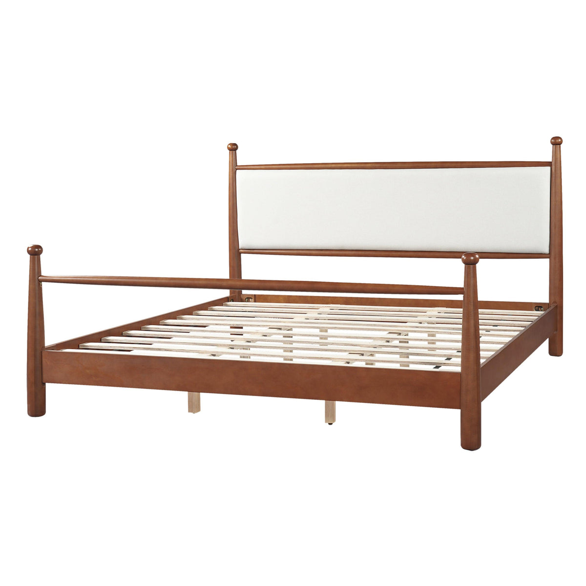 King Size Solid Poplar & Plywood Bed Frame with Upholstered Headboard