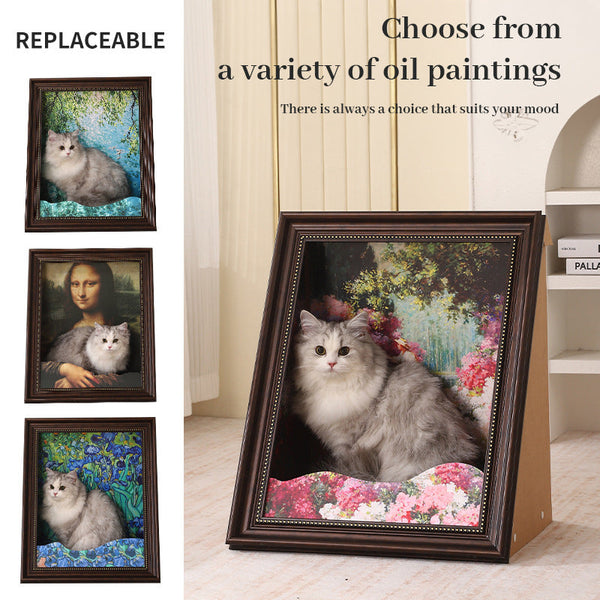 3D Mona Lisa Cat Scratcher with Removable Oil Painting Frame