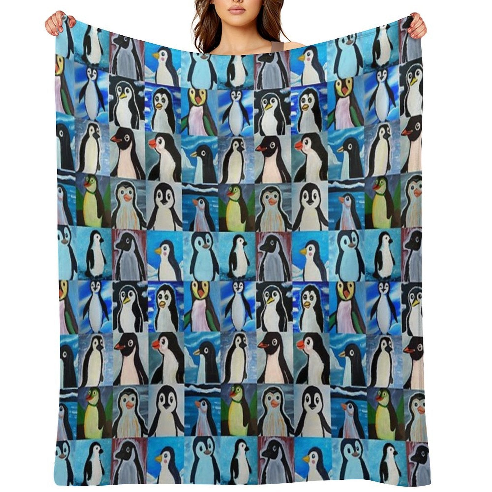 Penguins (Tiled Pattern) Velvety-soft Throw Blanket