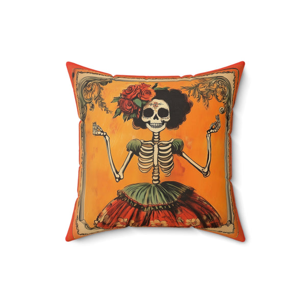 Microsuede Cushion / Dia de los Muertos Art / Skeleton 3 /