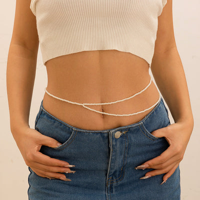 Simple and versatile, personalized and sexy double-layer pearl waist chain, body chain