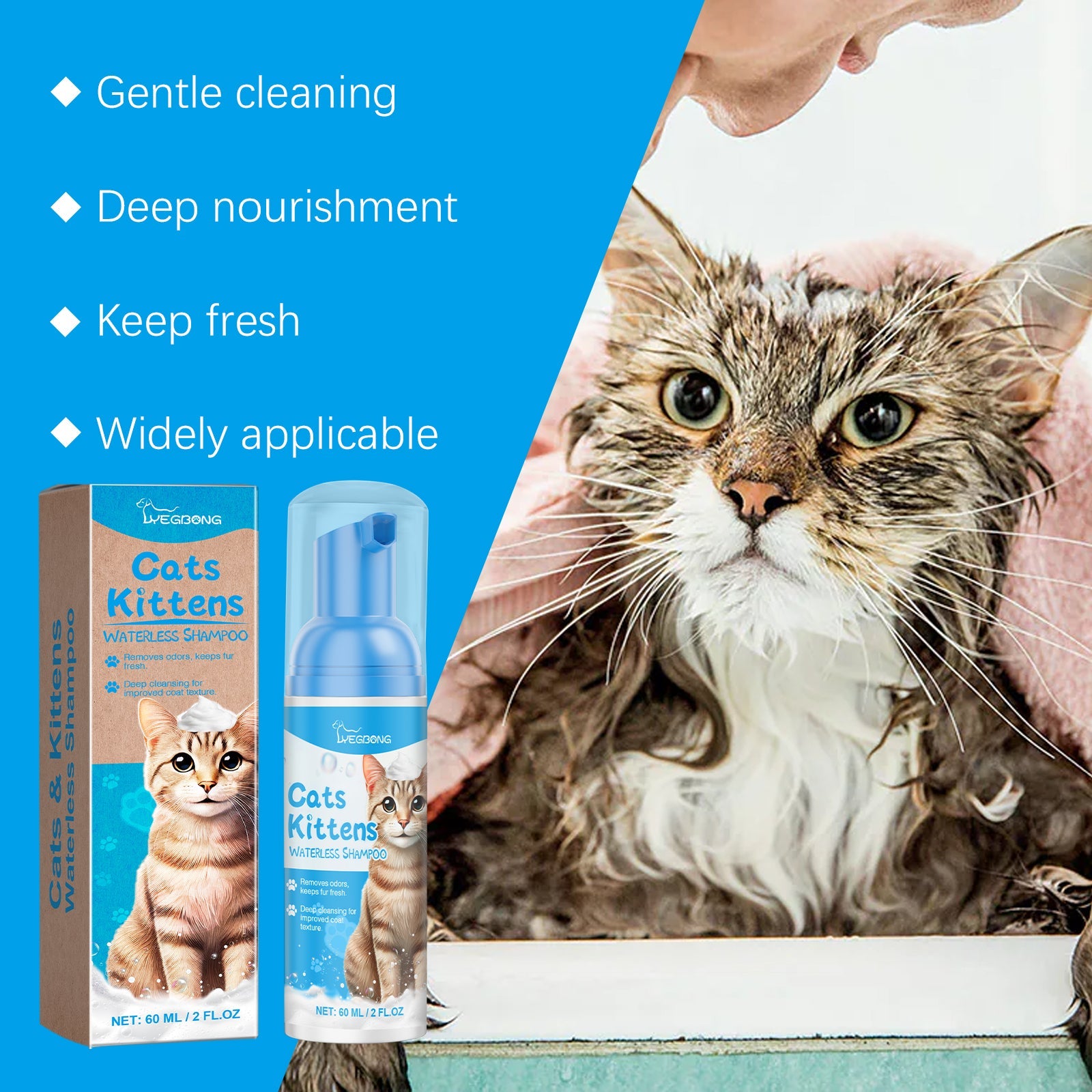 Cat Cleaning Mousse With Kitty Cleaning Foam Pet Care Gentle Non-Irritating Cleaning Mousse